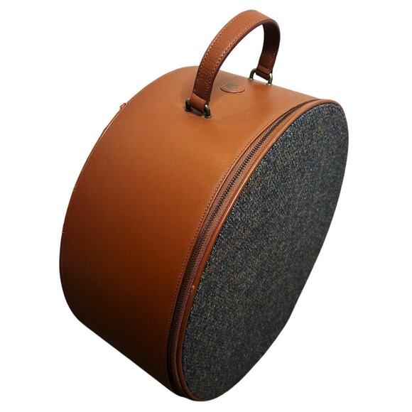 Goorin Bros RARE Tweed Leather Travel Hat Case Box Zipper Pocket Top Handle - Picture 9 of 14